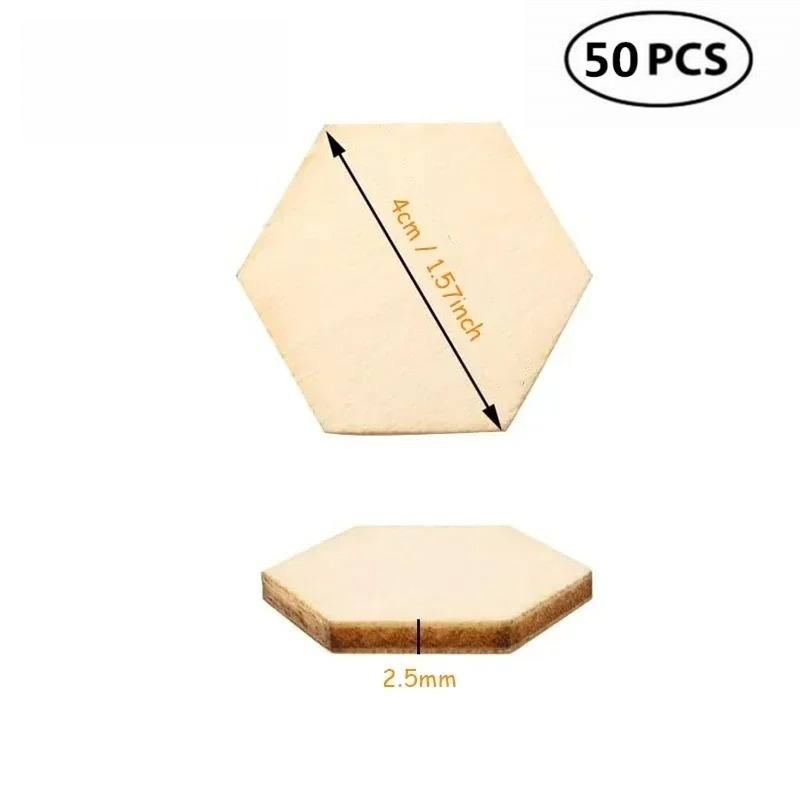 50PCS 4CM Unfinished Wood Hexa - đánh giá và giá Craft Embellishments