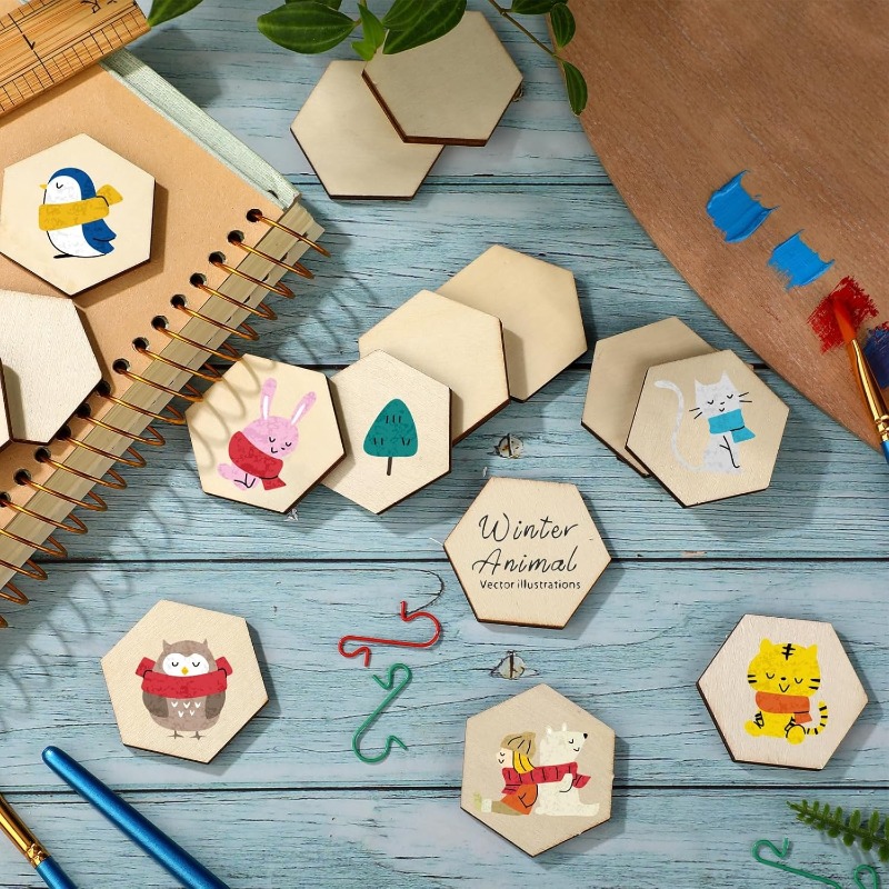 50PCS 4CM Unfinished Wood Hexa - đánh giá và giá Craft Embellishments
